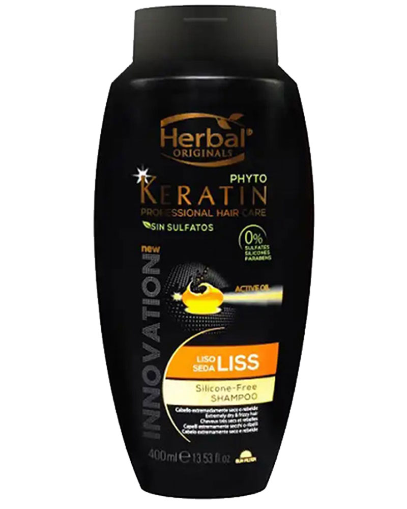 شامپو هربال 400 میل موهای صاف شده زولفوم پوست و مو herbal zolfom hair skin phyto keratin shampoo liss