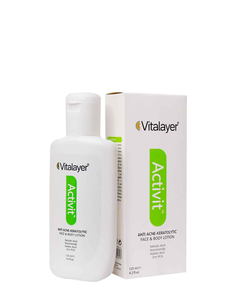لوسیون ضد جوش و لایه بردار ویتالیر مدل Activit حجم 125 میلی لیتر Vitalayer Anti Acne Ketatolytic Face And Body Lotion 125 ml zolfom زلفوم آموزش و فروش تخصصی مراقبت از مو و پوست
