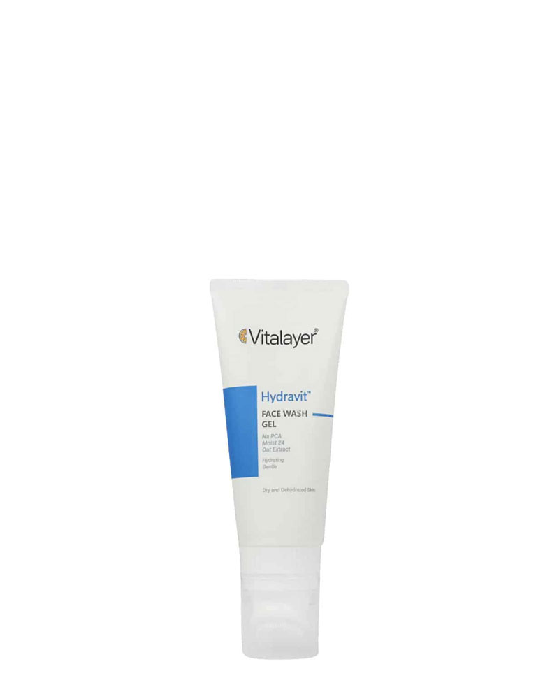 ژل شستشوی صورت ویتالیر مدل Hydravit مناسب پوست خشک حجم 200 میلی لیتر Vitalayer Hydravit Face Wash Gel 200 ml zolfom زلفوم آموزش و فروش تخصصی مراقبت از مو و پوست