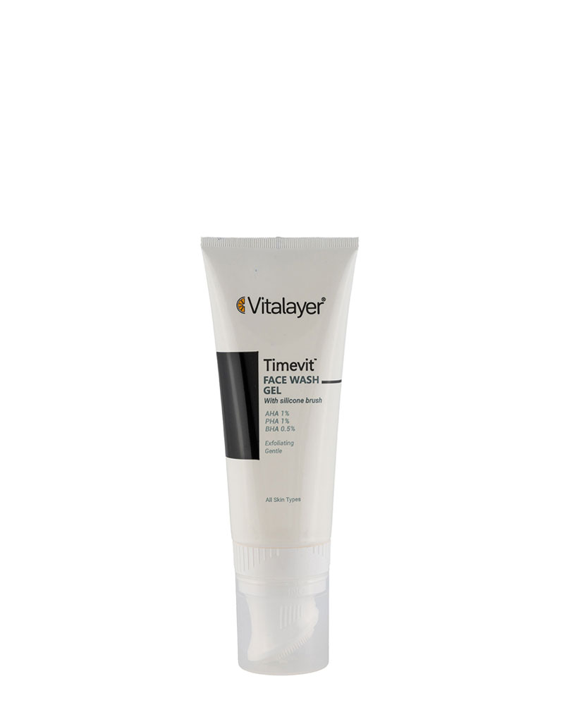 ژل شستشو صورت ویتالیر مدل Timevit مناسب انواع پوست حجم 200 میلی لیتر Vitalayer Timevit Face Wash Gel For All Skin Types 200 ml zolfom زلفوم آموزش و فروش تخصصی مراقبت از مو و پوست