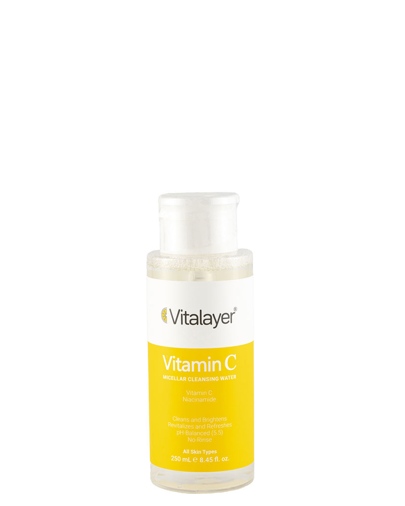 میسلار واتر ویتالیر حاوی ویتامین سی حجم 250میلی لیتر Vitalayer Vitamin C Micellar Cleansing Water 250ml zolfom زلفوم آموزش و فروش تخصصی مراقبت از مو و پوست