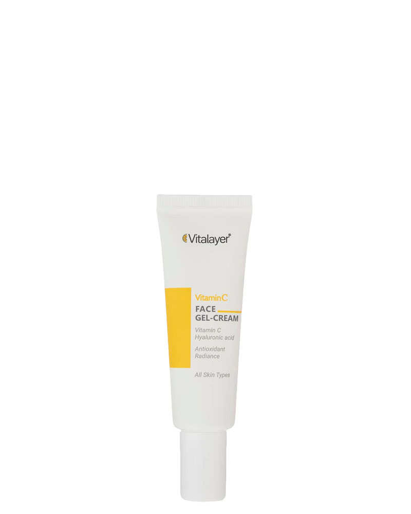 ژل کرم صورت ویتالیر مدل ویتامین C مناسب انواع پوست حجم 30 میل Vitalayer face cream gel Vitamin C model 30 ml zolfom زلفوم آموزش و فروش تخصصی مراقبت از مو و پوست